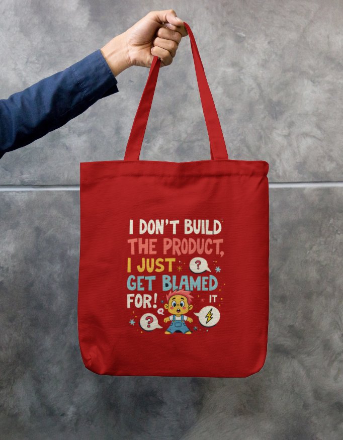 Unisex Tote Bag Zipper - "I don't build the product, I just get blamed for it!" - Image 3