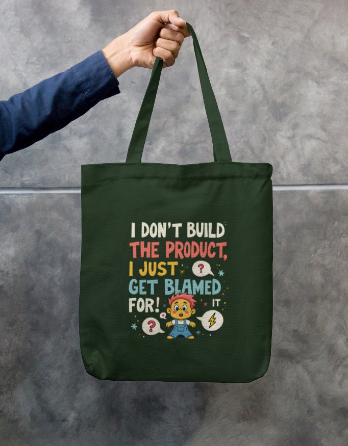 Unisex Tote Bag Zipper - "I don't build the product, I just get blamed for it!" - Image 4