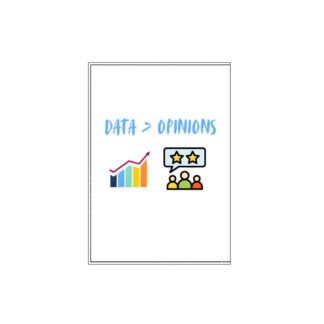 NoteBook with the message "Data > Opinions"